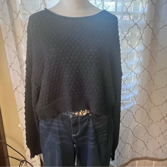 Double Zero Women's Slouchy Crop Top Navy Knit Long Sleeves Size Small - Picture 1 of 9